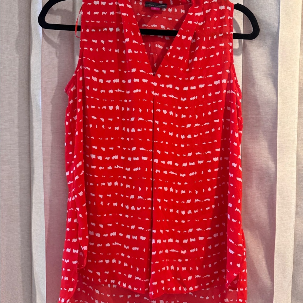 Vince Camuto Red and White Sleeveless Blouse